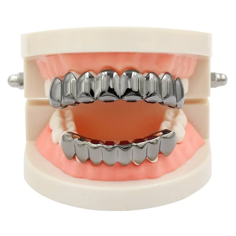 Gold Silver Plated HIP HOP Teeth Grillz Top & Bottom Grills Set With silicone Real Shiny Vampire Tooth Sets - Image 2