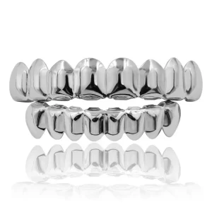 Gold Silver Plated HIP HOP Teeth Grillz Top & Bottom Grills Set With silicone Real Shiny Vampire Tooth Sets