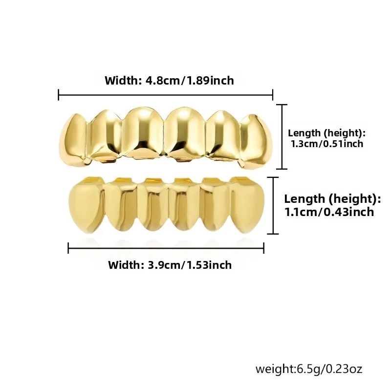 Hip Hop 6/6 Teeth Grills Hip Hop 14K Gold Plated Tooth Caps Decor Braces Punk Cosplay Party Braces For Fashion Women Men Jewelry - Image 4