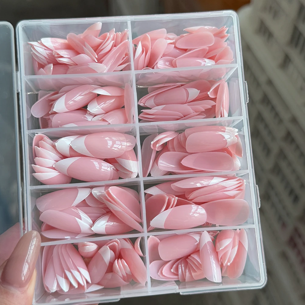 360/240/120pcs Pink Almond French Fake Nails Glossy Soft Gel Simple Press On Nails Full Cover Acrylic Wearable Women False nails - Image 4