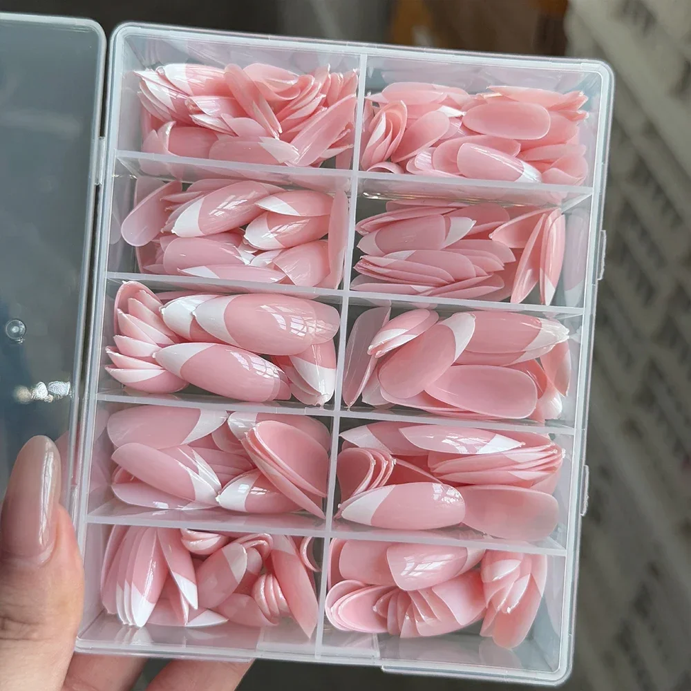 360/240/120pcs Pink Almond French Fake Nails Glossy Soft Gel Simple Press On Nails Full Cover Acrylic Wearable Women False nails - Image 3