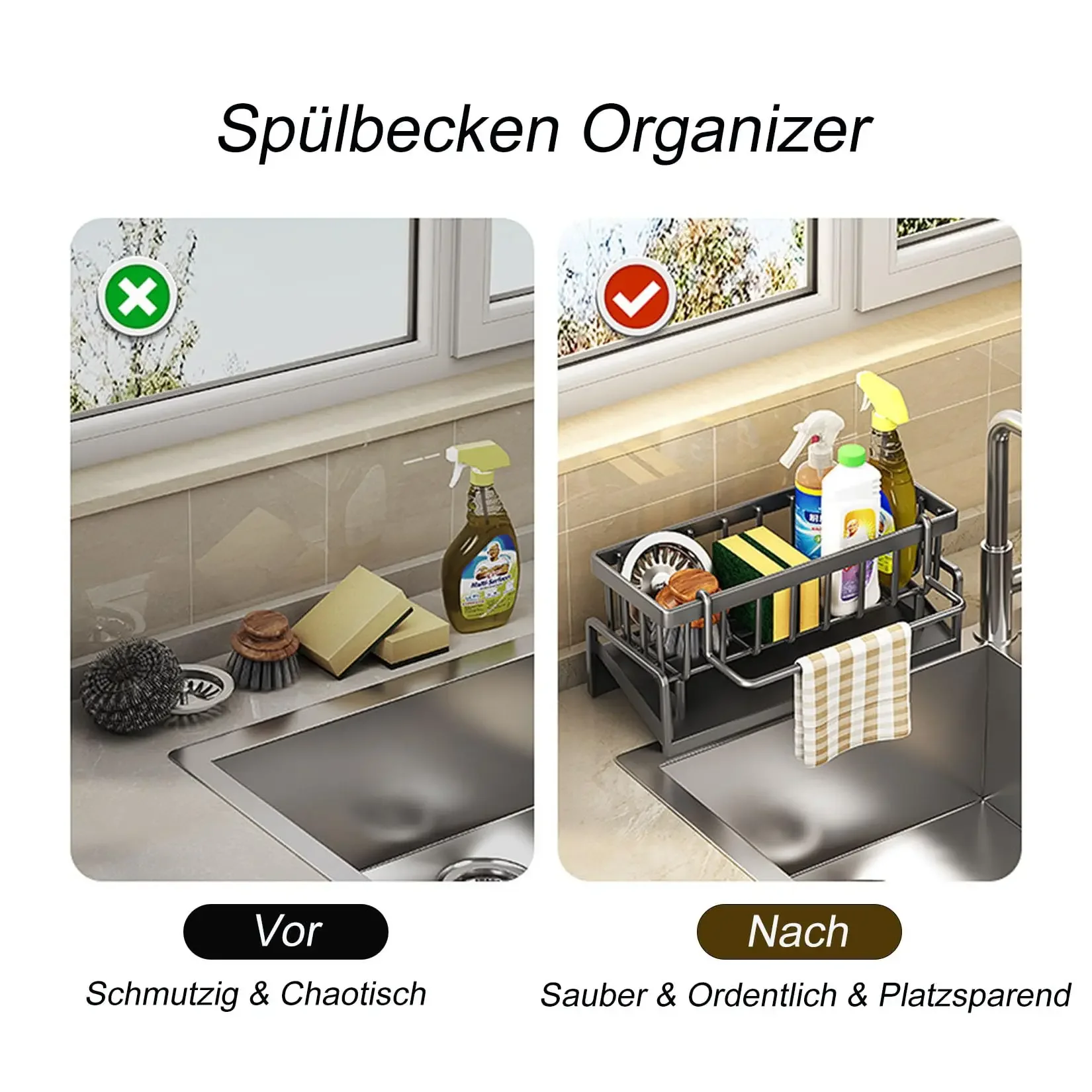 New Kitchen Sponge Rack Drain Water Place Dish Soap Organize Rags Multi Functional Large Capacity Countertop and Store Items - Image 2