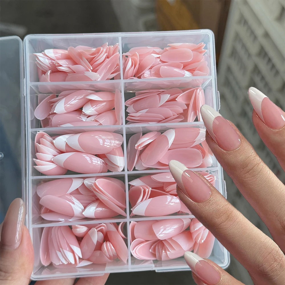360/240/120pcs Pink Almond French Fake Nails Glossy Soft Gel Simple Press On Nails Full Cover Acrylic Wearable Women False nails - Image 2