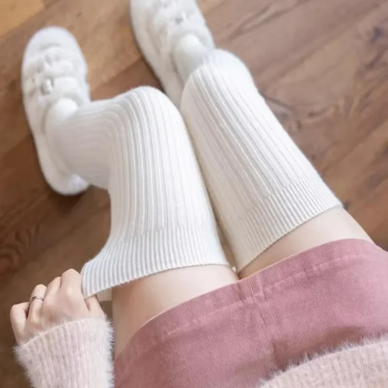 Women Soft Wool Long Socks Autumn Winter Cashmere Solid Knitted Stocking Skinny Casual Knee High Fluffy Warm Thicken Girls Socks