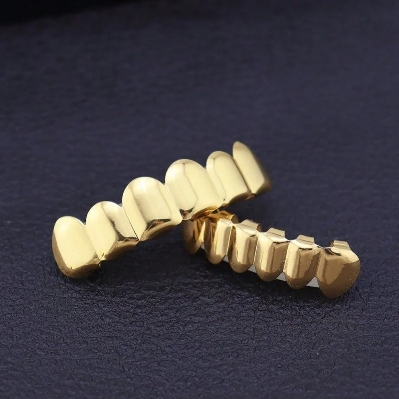 Hip Hop 6/6 Teeth Grills Hip Hop 14K Gold Plated Tooth Caps Decor Braces Punk Cosplay Party Braces For Fashion Women Men Jewelry - Image 3