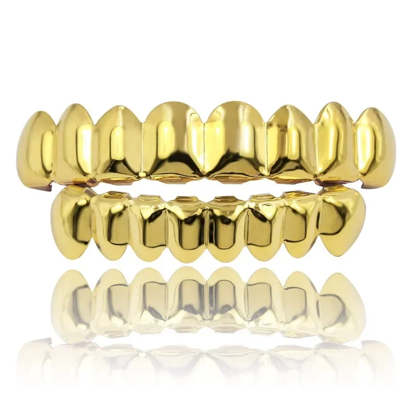 Gold Silver Plated HIP HOP Teeth Grillz Top & Bottom Grills Set With silicone Real Shiny Vampire Tooth Sets - Image 3